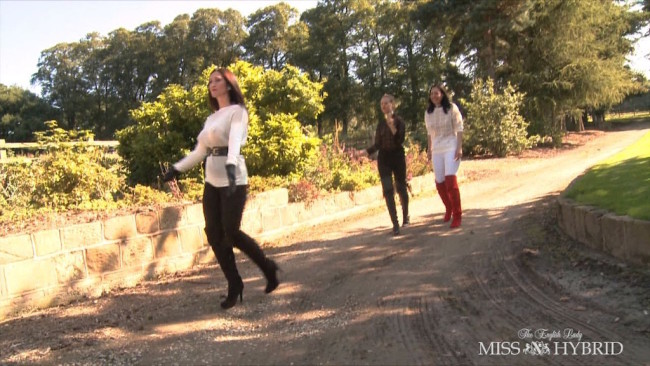 naughty maids disciplined, Miss Hybrid, Masie Dee, Honesty Calliaro, boots, jodhpurs, femdom, domination, riding crop, strapon, see through, Hitachi magic wand, lesbian, outdoors, BDSM